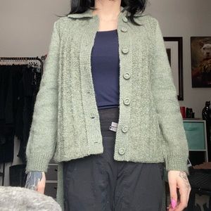 Sage green wool belted cardigan